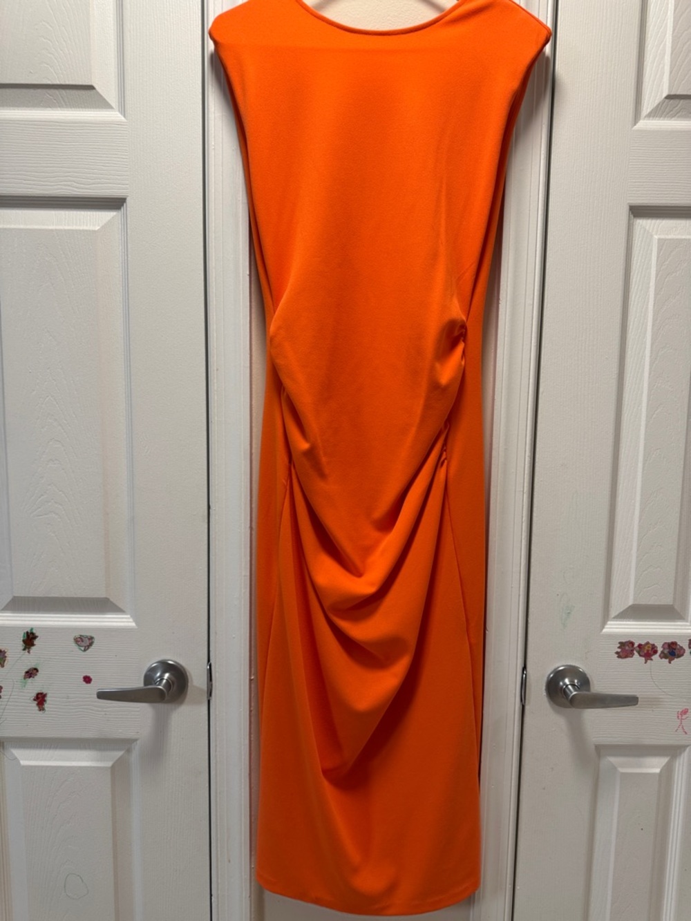 Elegant Orange Draped Midi Dress - Unbranded